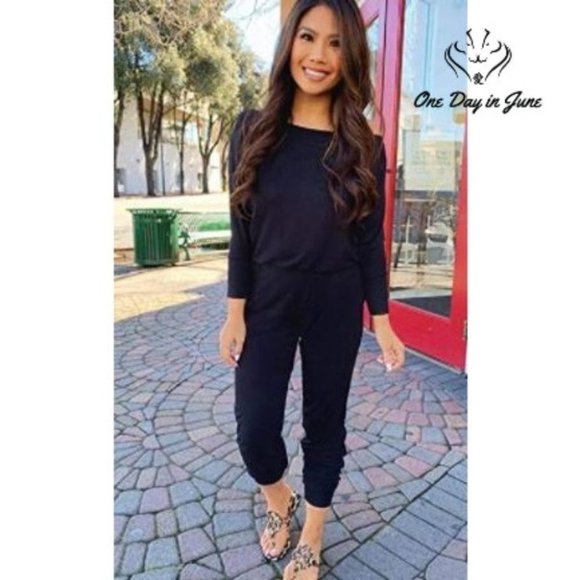 Prettygarden Crewneck Off Shoulder Jumpsuit - Picture 2 of 4